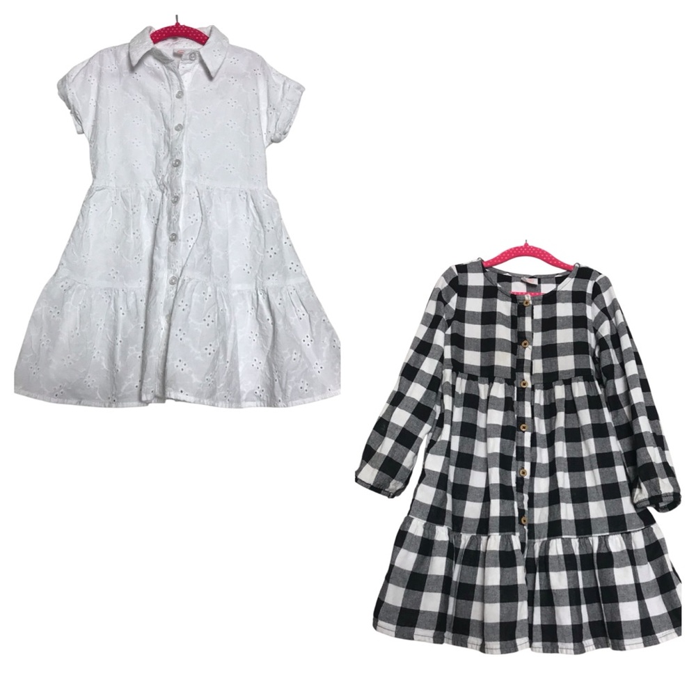 Wonder Nation Lot of 2 Gingham Print White Eyelet Button Up Dress Girls Size 5
